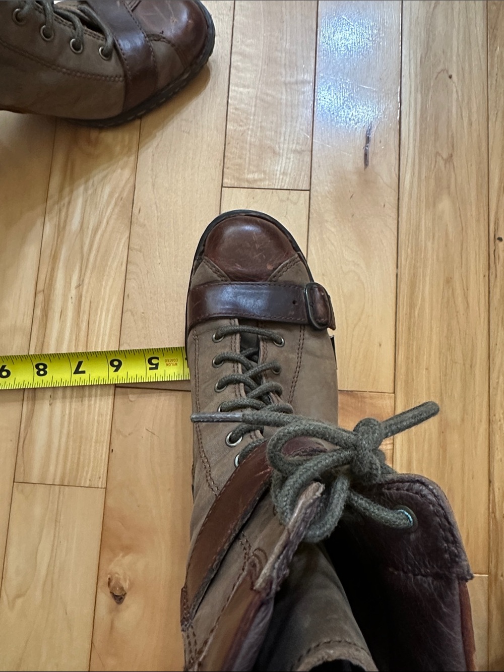 Born Brown Lace-Up Chunky Heel Ankle Boots with Strap Detail - Picture 10 of 12
